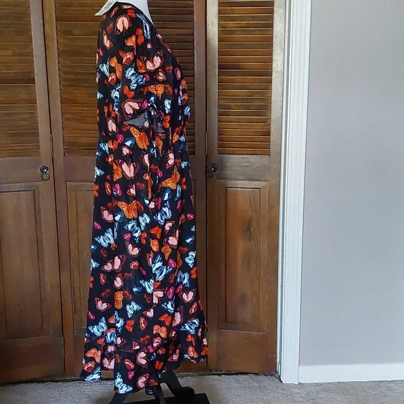 NWT Torrid Black Midi Brushed Charmeuse Butterfly Wrap Dress Sz 2X - Picture 7 of 16